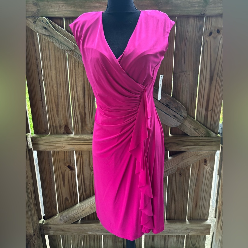 New American Living Capped Sleeves Camelia Side Ruched Draped Dress Size 10